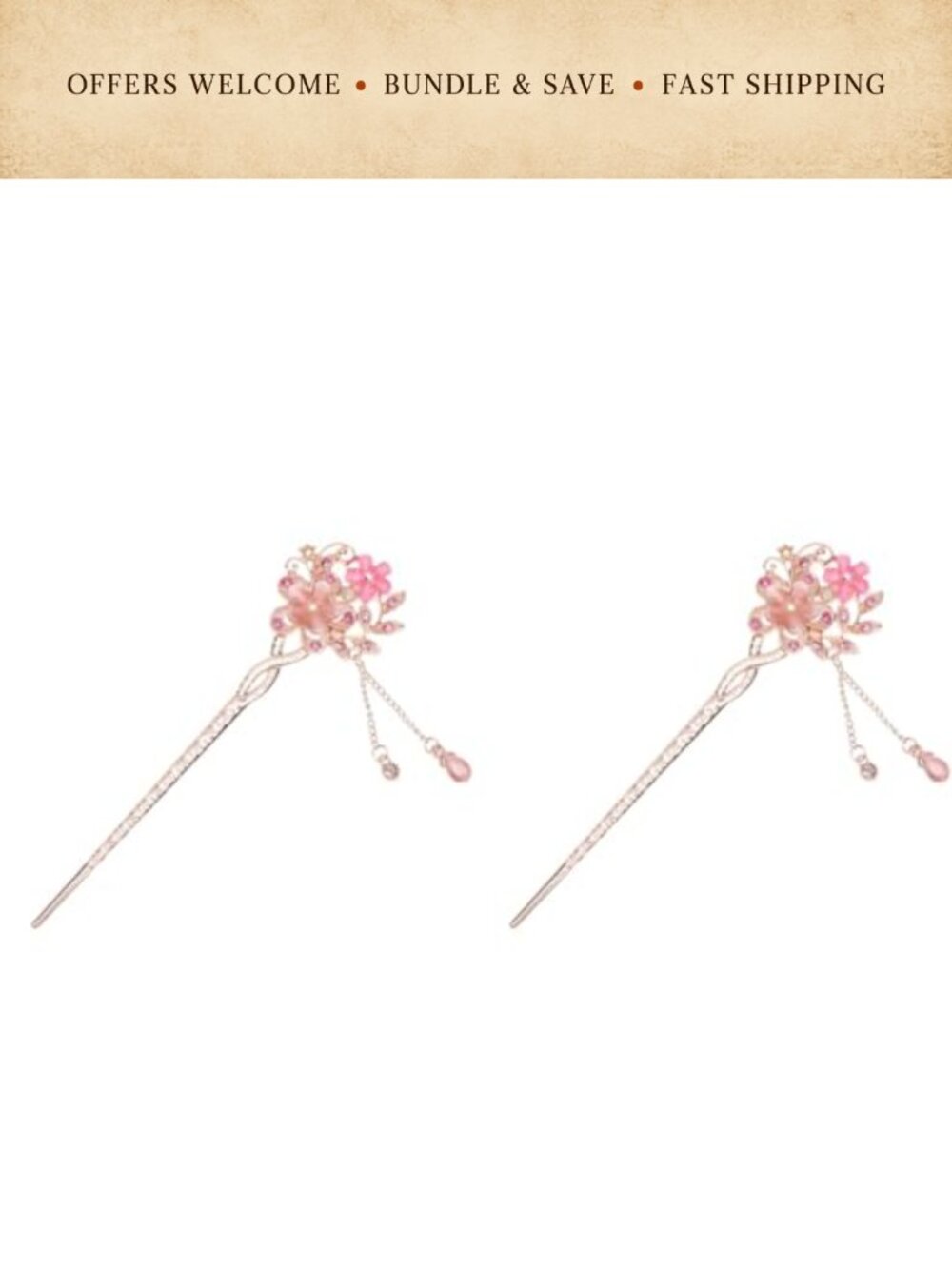 Vintage Metal Hair Sticks 2Pc Floral Chinese Chopsticks for Buns